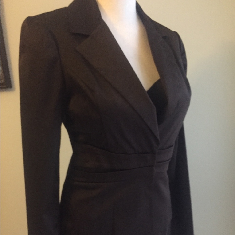 BCX 3-Piece Brown Skirt Suit: Shadow-Stripe w Kick-Pleats & Matching Chemise - Picture 2 of 7